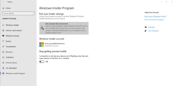 Windows Insider Program options