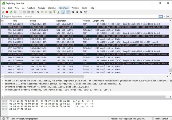 Screenshot of Wireshark tool