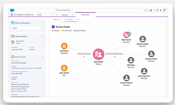 Screenshot of Salesforce Work.com contact-tracing application.