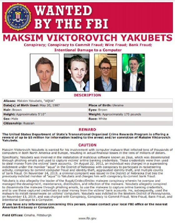 Maksim Yakubets wanted poster