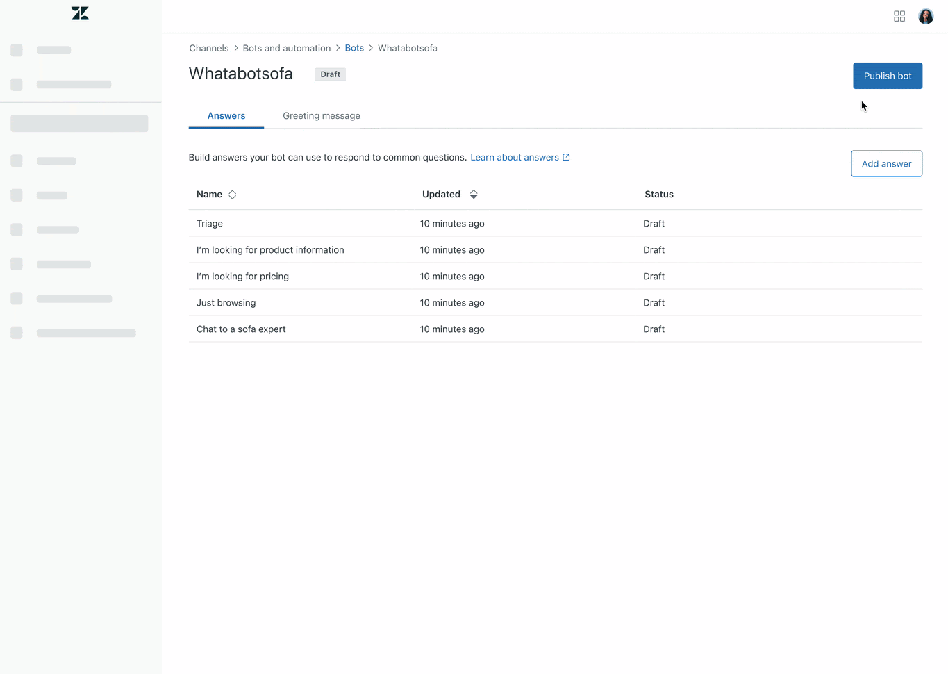 Building a customer service chatbot with Zendesk Answer Bot