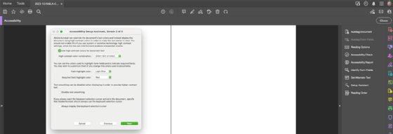 A screenshot of the second prompt for Adobe Acrobat's Accessibility Setup Assistant.