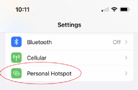 Screenshot of the Personal Hotspot setting under the Settings section of an iPhone.