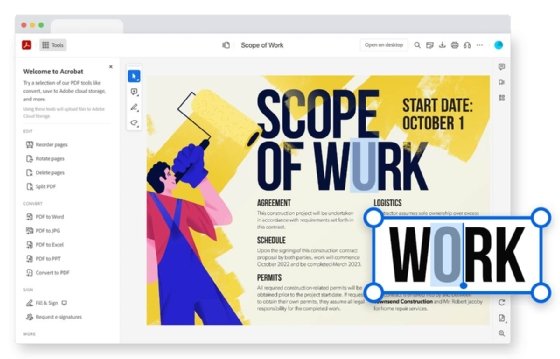 Screenshot of Adobe Acrobat extension for Chrome PDF text editing tool.