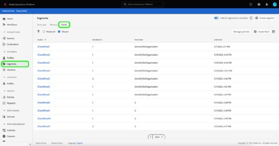 Adobe customer data platform (CDP) screenshot