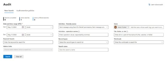 Purview Audit search dialog