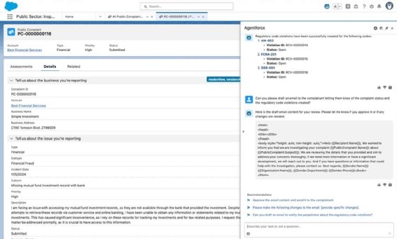 Salesforce Agentforce for Public Sector government complaint form screenshot