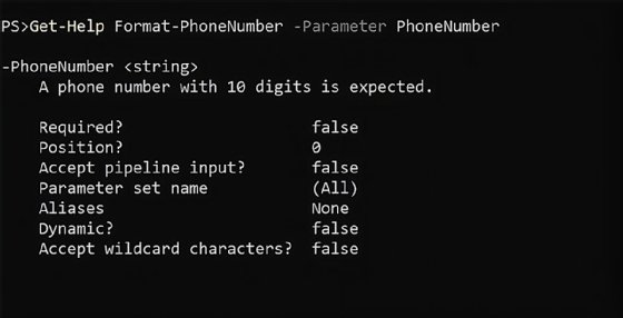 Custom PowerShell help message.