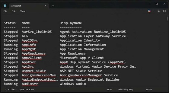 export command output