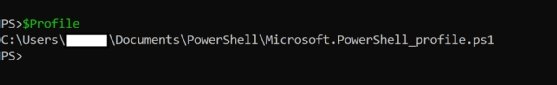 A PowerShell command line window shows the location of the PowerShell profile.