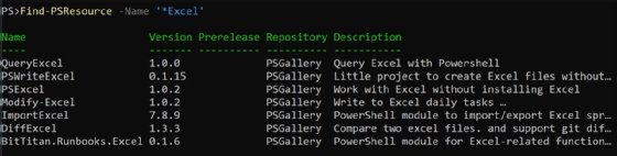 A command window with a PowerShell command that searches for resources using a wildcard.

