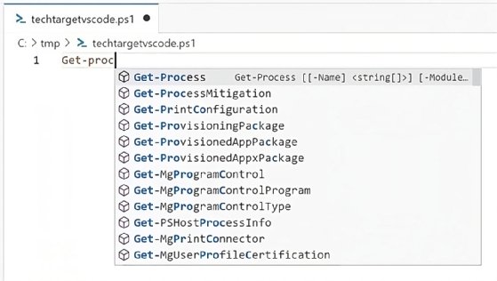 Screenshot showing PowerShell cmdlet autocomplete feature.