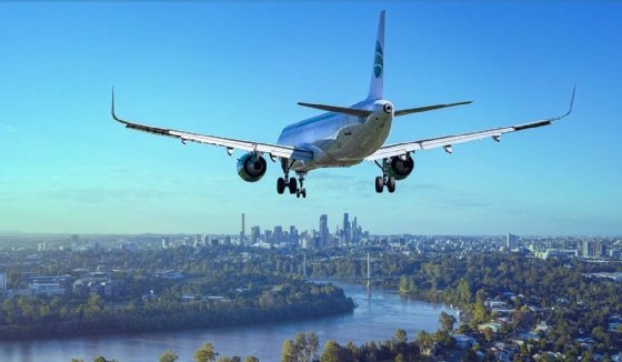 An airplane in midflight.