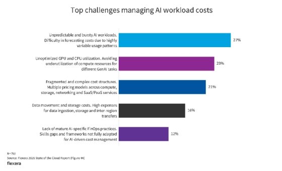 Bar chart comparing the top challenges of managing AI workload costs
