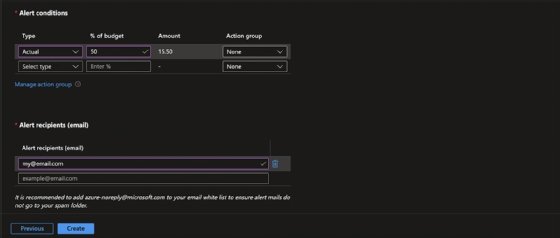 Screenshot of Alert conditions settings