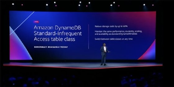 Screenshot of Amazon AI vice president Swami Sivasubramanian introducing new instance type for DynamoDB cloud database.