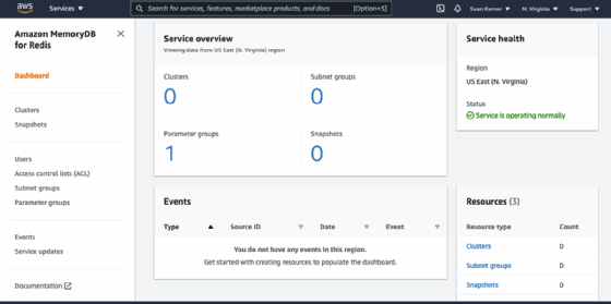 Screen capture of Amazon MemoryDB for Redis