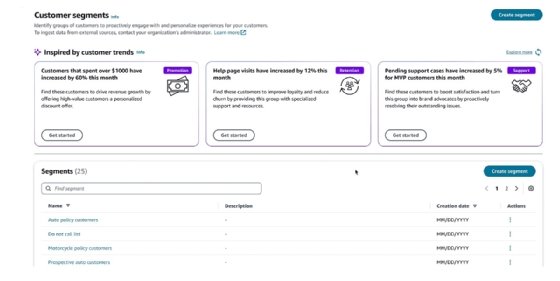 Screenshot of Amazon Q in Connect's customer segmentation tool.