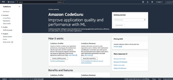Amazon CodeGuru dashboard 