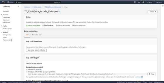 Example of CodeGuru setup page