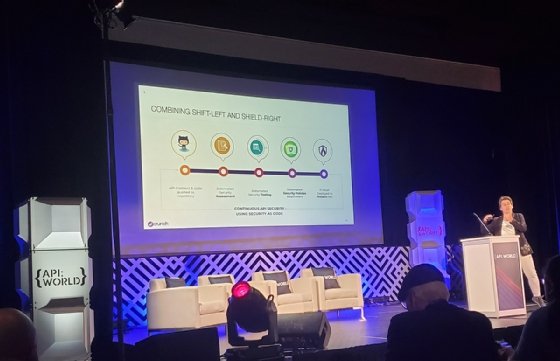 Isabelle Mauny, field CTO and co-founder of 42Crunch, on stage at API World.