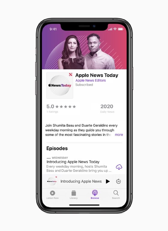 mobile interface of Apple News podcast content aggregation