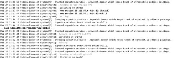Screenshot of an arpwatch output.