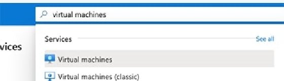 A search query for virtual machines within the Microsoft Azure portal