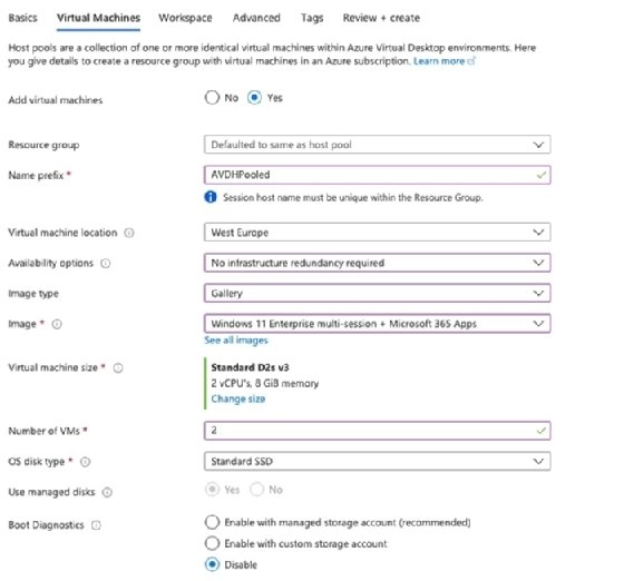 The AVD console shows the options for customizing virtual machines