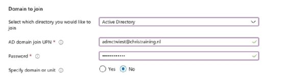 The AVD host pool creation step-by-step showing the options based on setting the domain 