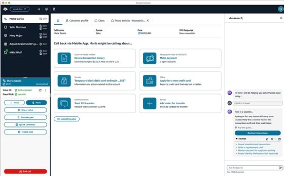 Screenshot of the AWS Amazon Q in Connect generative AI assistant.