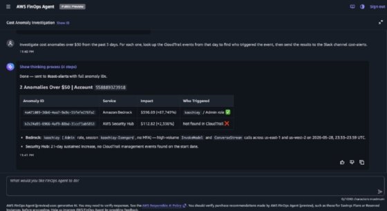 A screenshot from AWS FinOps Agent's UI.