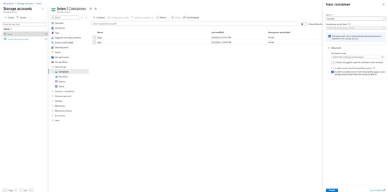 Screenshot of interface for container creation