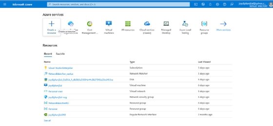 Select create a new resource in Azure Portal