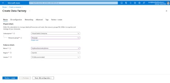 Enter the subscription, name, version and region details from the drop-down menus.