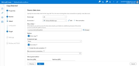 Enter details in the Source Data Store from the drop-down menus