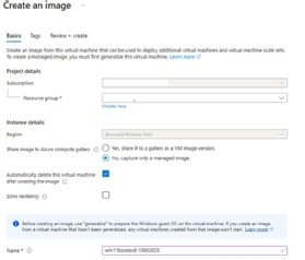 A screenshot of the image creation section with the selected VM from the previous steps.