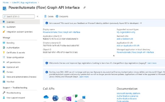 Power Automate Graph API interface details