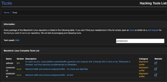 Screenshot of the BlackArch website