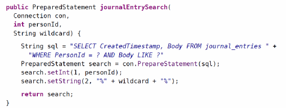 Example of a Java prepared statement