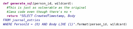 Example of a SQL injection in Python
