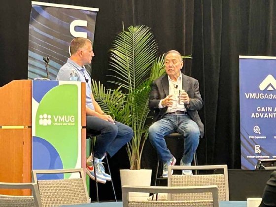 Chris McCain, senior technologist at Broadcom, and Hock Tan, president and CEO of Broadcom, at Boston VMUG UserCon 2024.