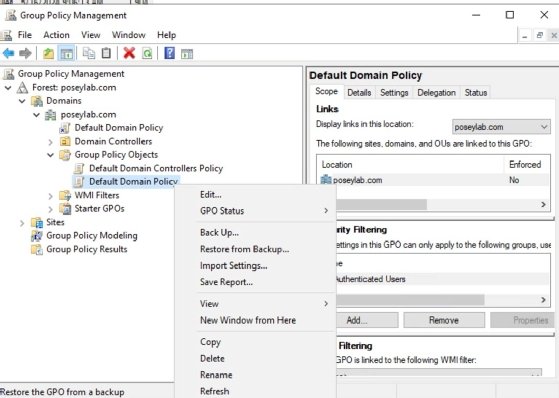 Screenshot of the Group Policy Management window.