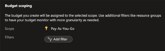 Screenshot of budget scoping section