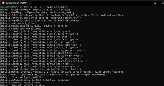 Screenshot of using the -v switch to create a detailed output showing the login in errors
