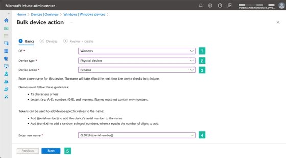 The section of Intune that allows IT to set functions to change the name of Windows endpoints in bulk.