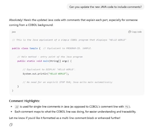 ChatGPT response with comments
