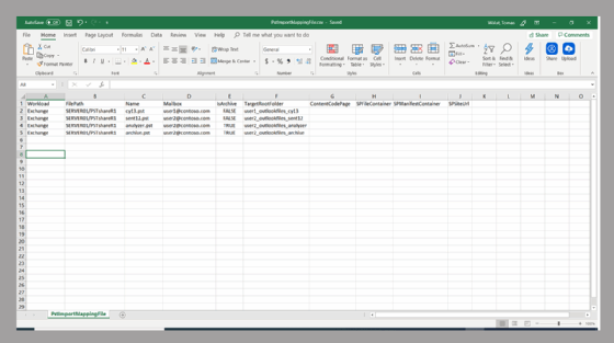 CSV file import template