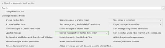 Exchange mailbox activities search