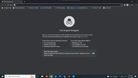 Screenshot of Chrome incognito mode.